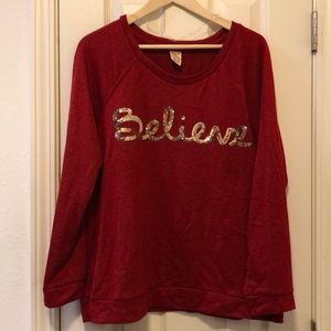 Believe Christmas red sequin sweater XXL